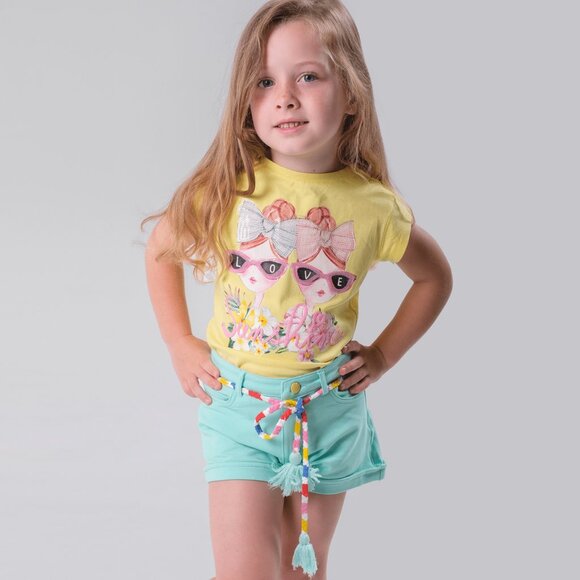 TASSEL BELT GREEN BEACH SHORTS FOR GIRLS - Picture 1 of 6